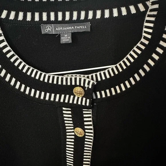 Adrianna Papell Black Cardigan with White Trim and Gold Buttons - Picture 2 of 5